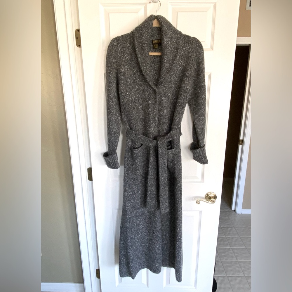 Gray shawl collar duster style sweater